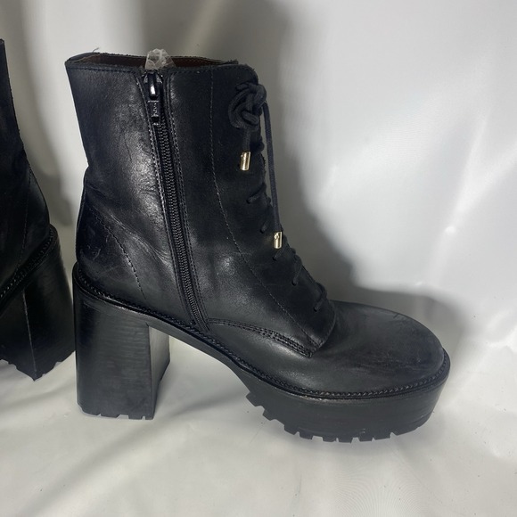 Free People High Point Platform Boots Black Leather Lace-Up EU 40 US 10 Chunky - Picture 6 of 16